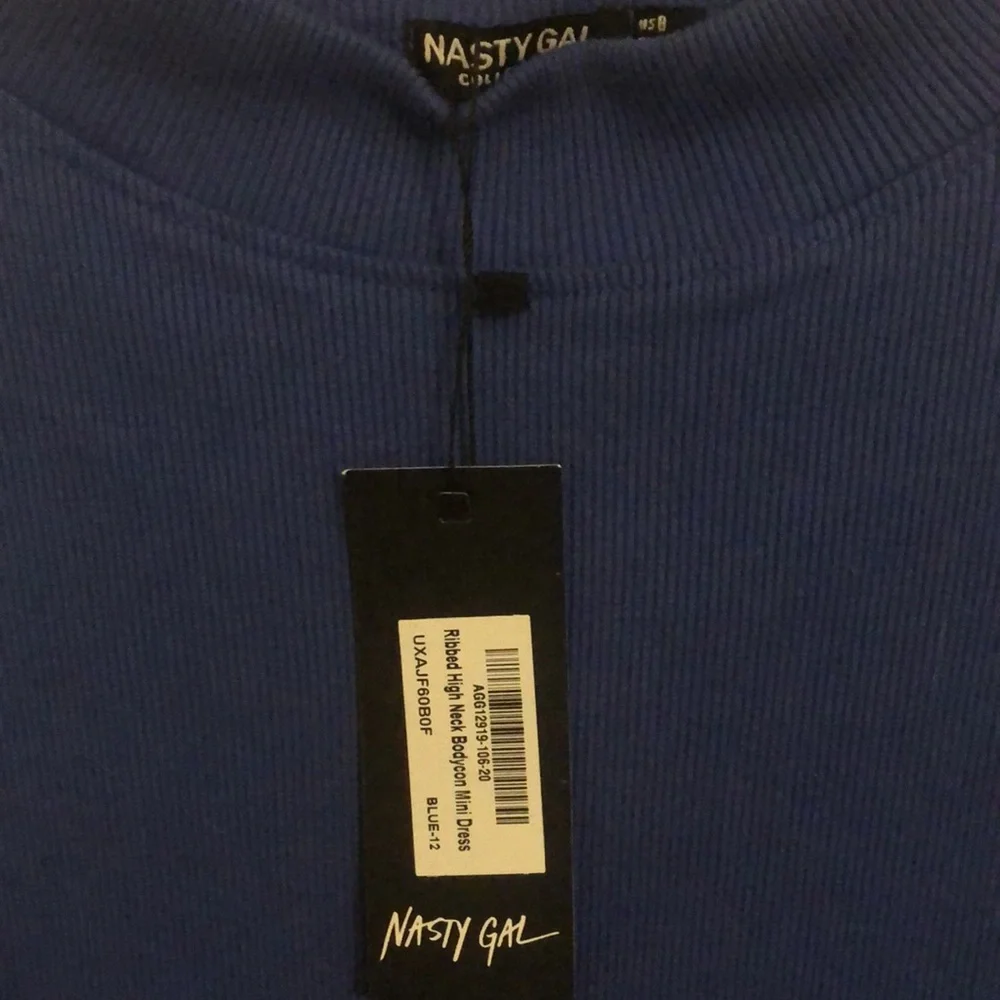 NWT Nasty Gal Ribbed High Neck Long Sleeve Bodycon Mini Dress - Picture 7 of 7